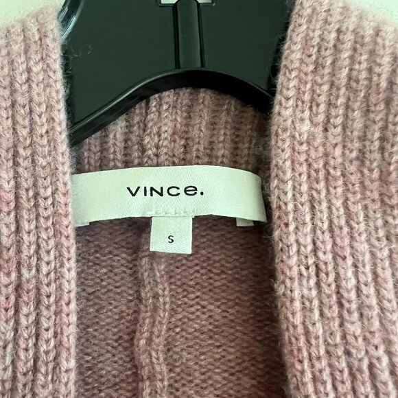 VINCE - Boiled Cashmere Open Rib Trim Cardigan, Heather Mauve, S - Picture 8 of 13